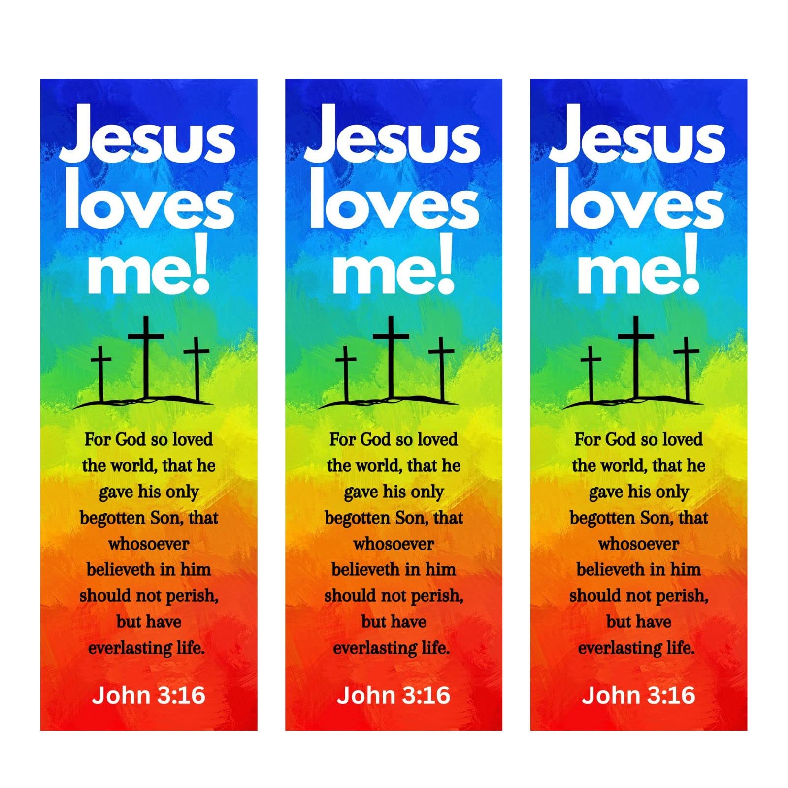 Jesus Loves Me Bookmarks - John 3:16 Bible Verse Religious Bookmark Set | Premium USA-Made Mega Pack (100 Count) | Rainbow Cross Design for Kids, VBS, Sunday School & Bible Study Gifts