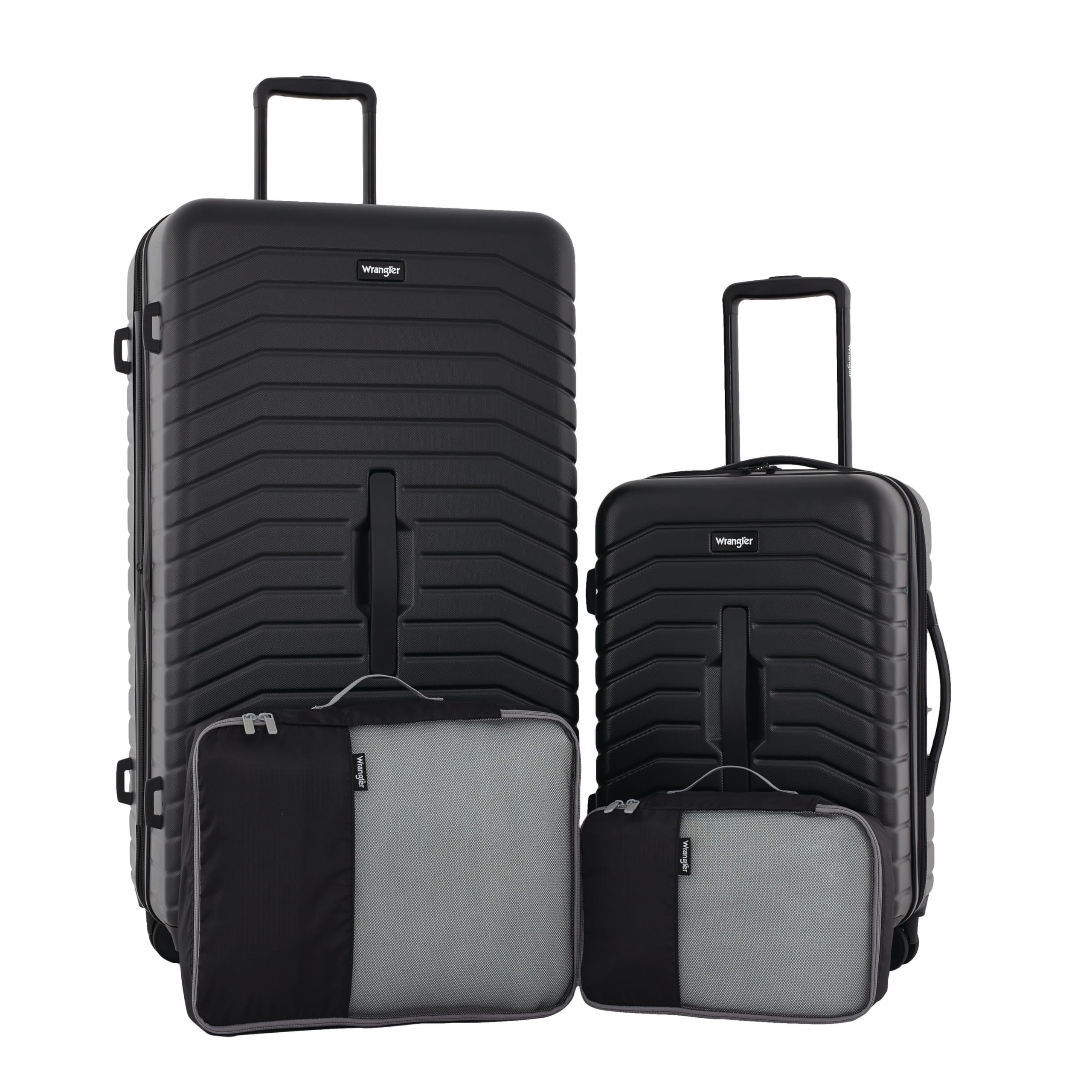 Wrangler Trunk Spinner Set - Black 2-Piece Luggage with 2 Packing Cubes | Durable Suitcase for Travel, Business Trips & Vacations | Carry-On & Check-In Compatible