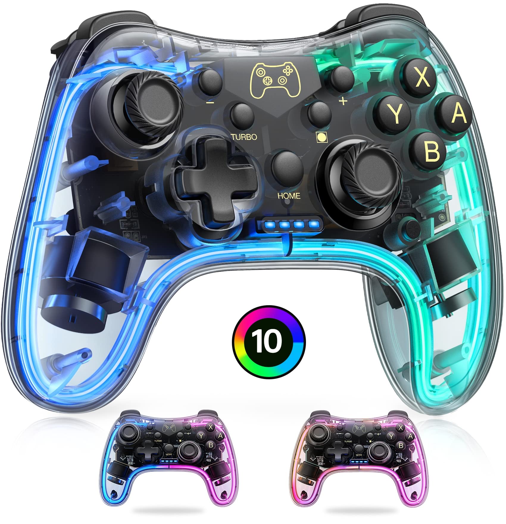 HASACOOL Wireless Switch Pro Controller, Transparent Glow-in-the-Dark Gamepad with Wake-Up Function & App Control - Compatible with Nintendo Switch/Switch Lite/Switch OLED, Android, iOS & PC - Perfect for Gaming, Streaming & Multiplayer Sessions