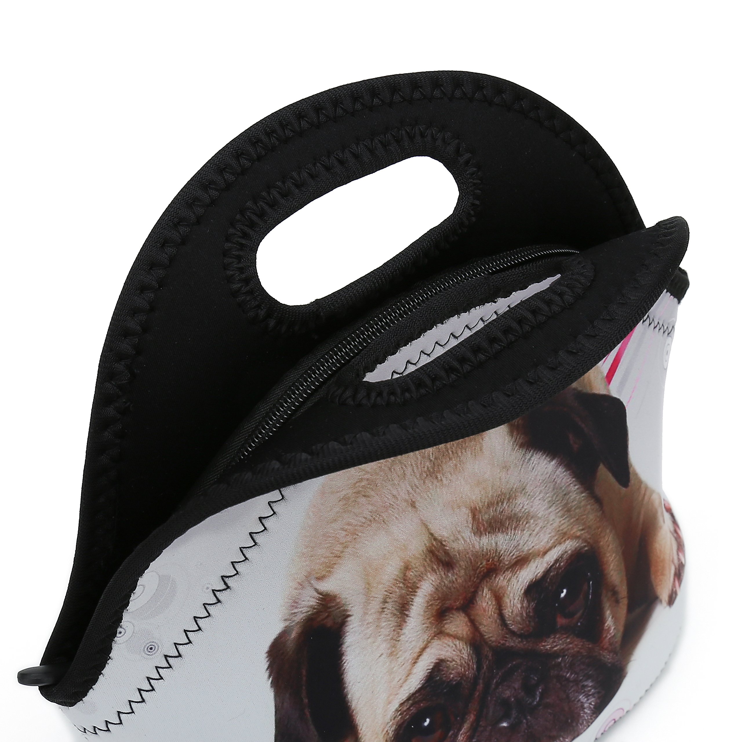 Insulated Neoprene Lunch Bag for Women, Men & Kids - Thick Thermal Lunch Box with Water Bottle Holder - Lightweight & Durable for Travel, Picnic, School, Office - Perfect for Work, Camping & Outdoor Activities (Cute Pug Design)