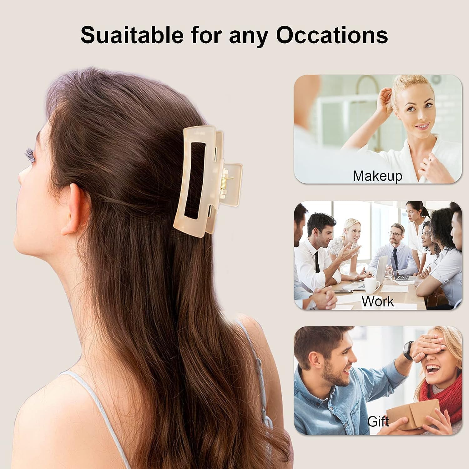 LUKIMATE 4 Pack Large 3.35 Inch Hair Claw Clips for Women - Jelly Color Matte Clear Square Hair Clips for Thin, Thick & Curly Hair - Strengthened Hold Jaw Clips for Ponytail, Bun & Updo Hairstyles