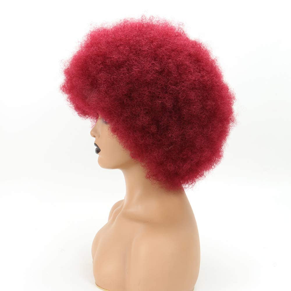 Wine Red Afro Wig for Black Women - Big, Bouncy & Soft Natural Looking Short Kinky Curly Synthetic Hair | Perfect for Cosplay, Halloween, Parties & Everyday Wear