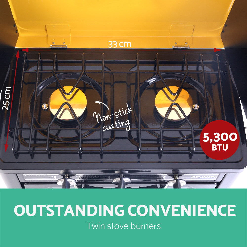Devanti Portable Gas Oven - Compact LPG Camping Stove for Outdoor Cooking, Black | Perfect for Backpacking, Picnics & RV Trips