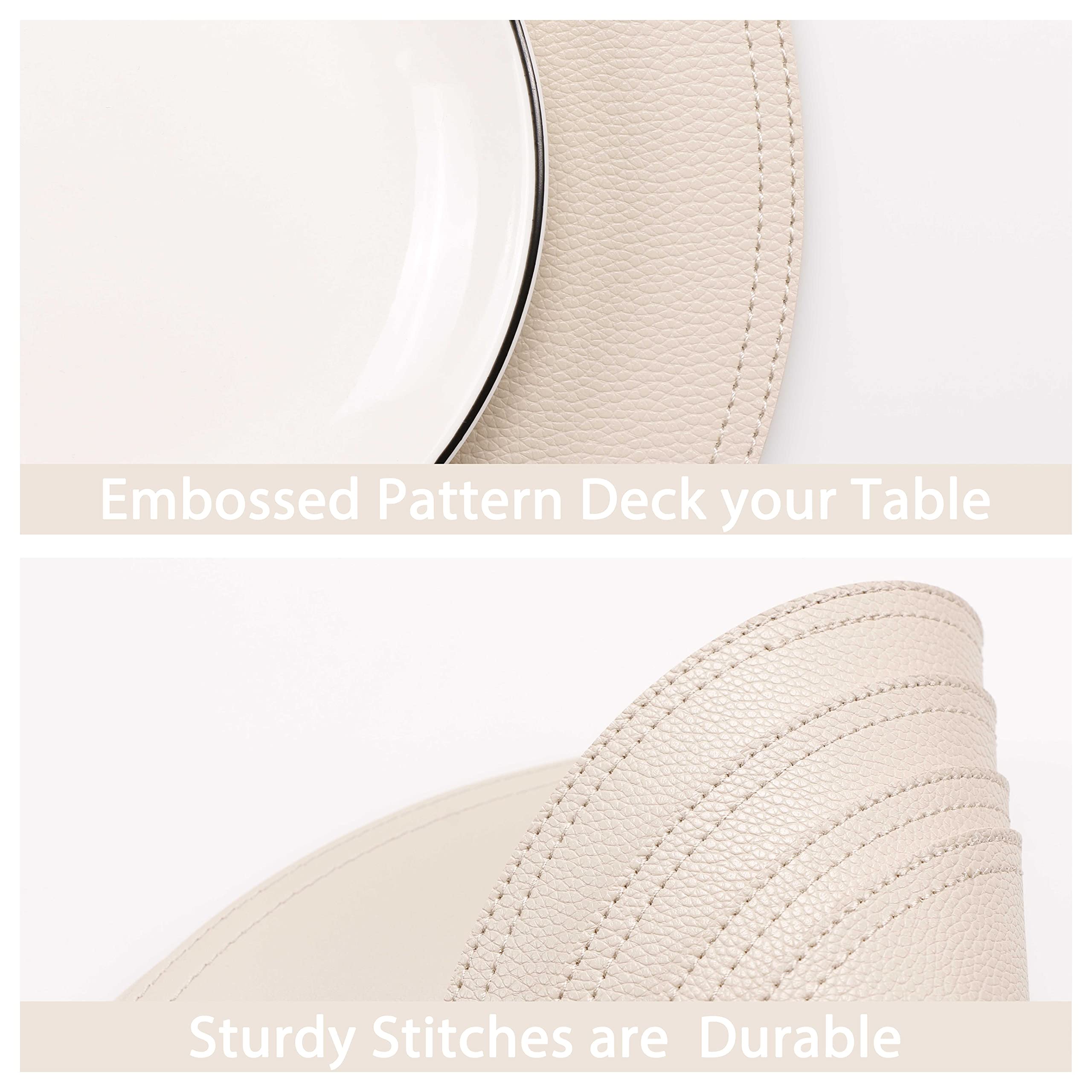 8-Piece Faux Leather Round Placemats and Coasters Set - Waterproof Kitchen Table Mats for Dining, Coffee, and Home Decor - Easy to Clean & Durable for Everyday Use