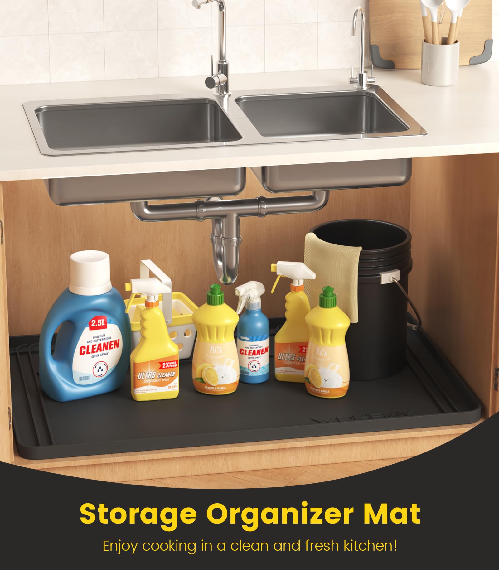**Waterproof Under Sink Mat for Kitchen & Bathroom - Non-Slip Silicone Drip Tray (34