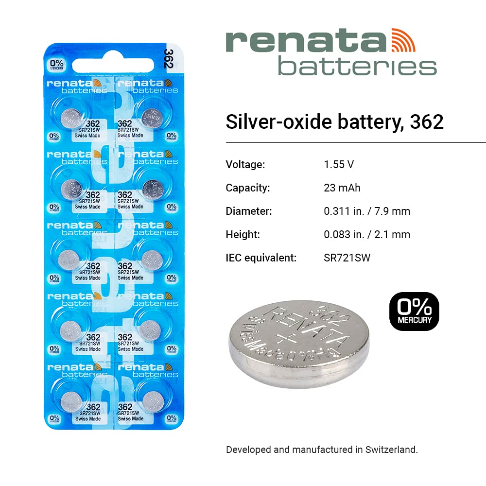 Renata 362 Silver Oxide Watch Battery - 5 Pack LR60 SR621SW 1.55V for Watches, Calculators & Medical Devices | Long-Lasting Power for Precision Timekeeping
