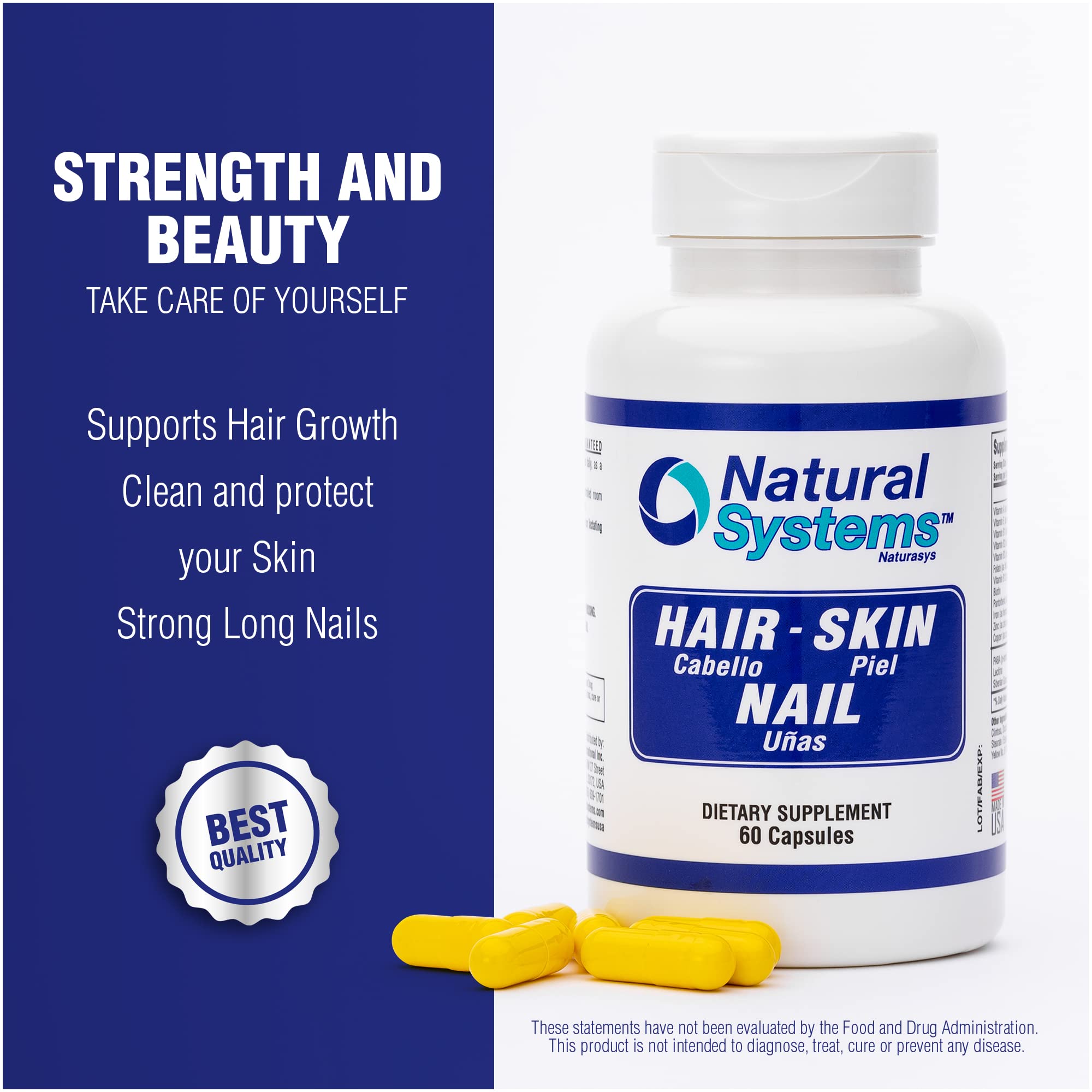Natural Biotin Hair Skin & Nails Vitamins Supplement - 60 Capsules for Strong Nails & Hair Growth - Supports Skin Protection for Women & Men | Daily Beauty & Wellness Boost for Healthy Hair & Glowing Skin