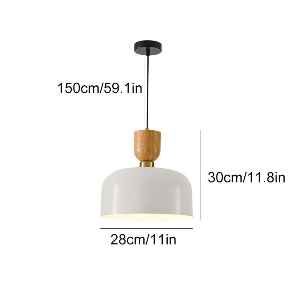 STUFY Modern Pendant Lighting - White Aluminum Industrial Hanging Light with Wooden Accents, Creative Geometric Ceiling Fixture for Hallway, Cafe, Office & Restaurant Decor | Perfect for Dining Room, Kitchen Island & Commercial Spaces