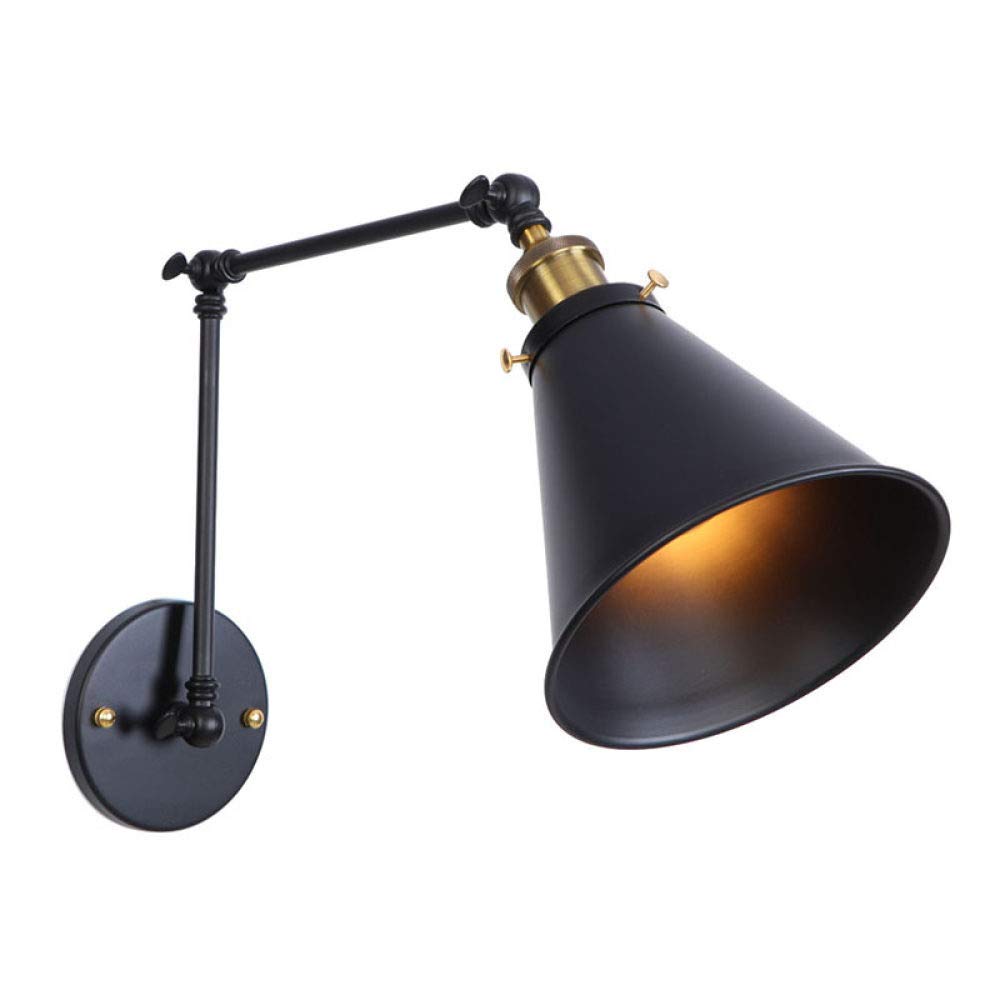 Vintage Industrial Wall Sconce Light - Adjustable Swing Arm Lamp with Conical Shade, Black Retro Wall Light Fixture for E27 Bulb - Perfect for Bedside Reading, Restaurant & Cafe Lighting, Home Office Decor