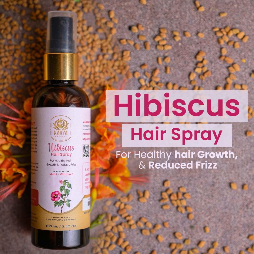 Kaaya Natural Hibiscus Hair Spray for Healthy Hair Growth & Frizz Control | 100% Organic & Vegan | Unisex Hair Care | 100ml Bottle | Perfect for Daily Styling & Heat Protection
