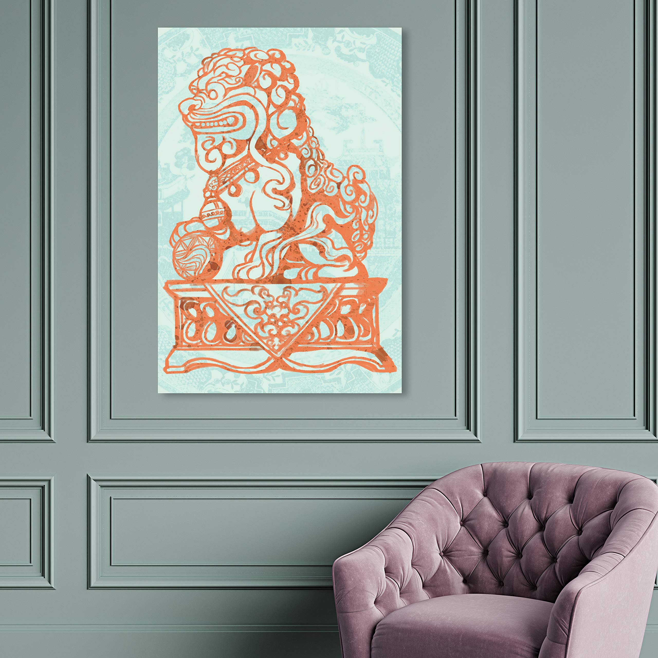 Oliver Gal Artist Co. World & Countries Wall Art Canvas Prints - 'Julianne Taylor Foo Dog Lagoon' Modern Home Decor for Living Room, Bedroom & Office