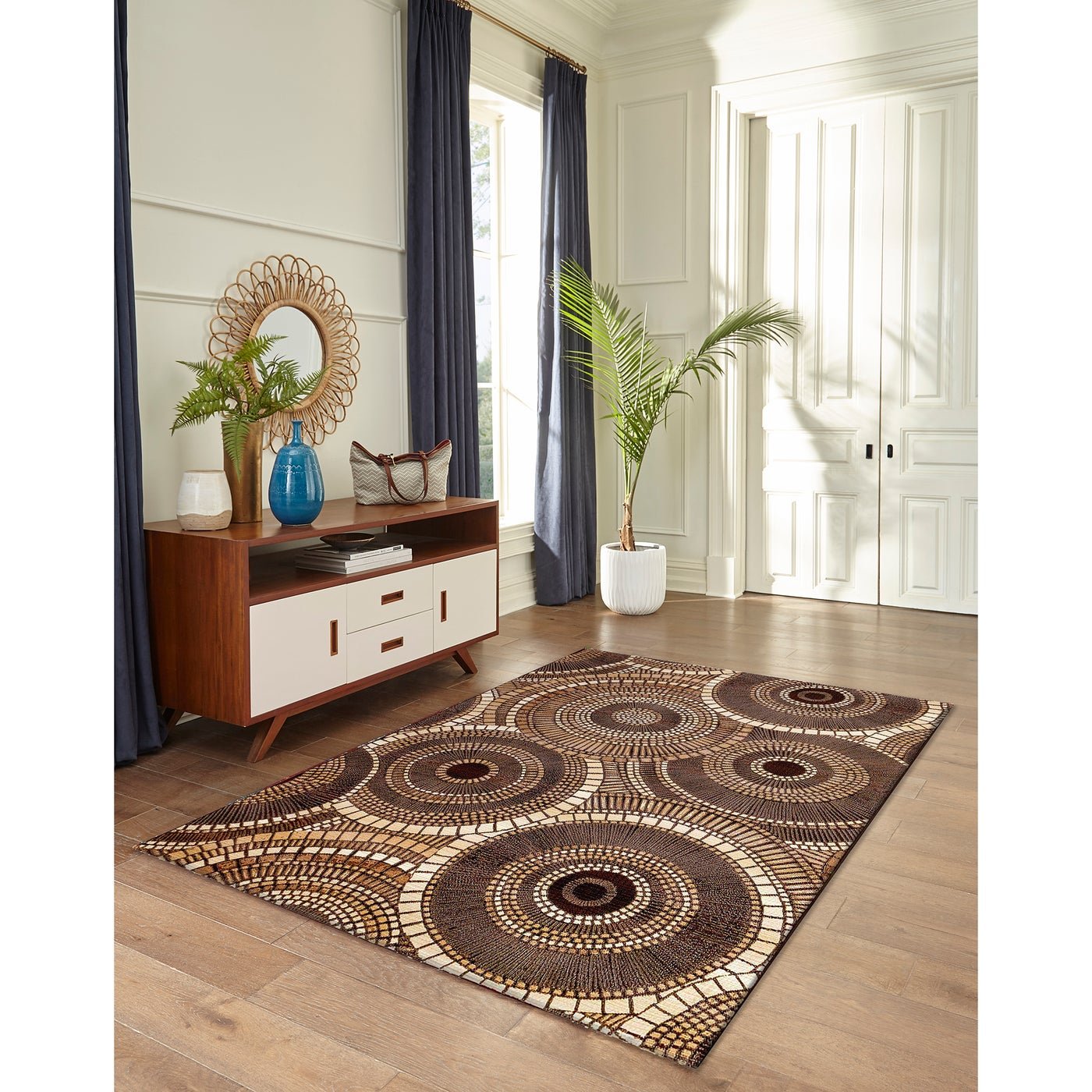Liora Manne Marina Circles Indoor/Outdoor Rug - Brown Boho Chic Area Rug for Living Room, Bedroom, Patio & Deck | Water-Resistant & Durable Floor Mat