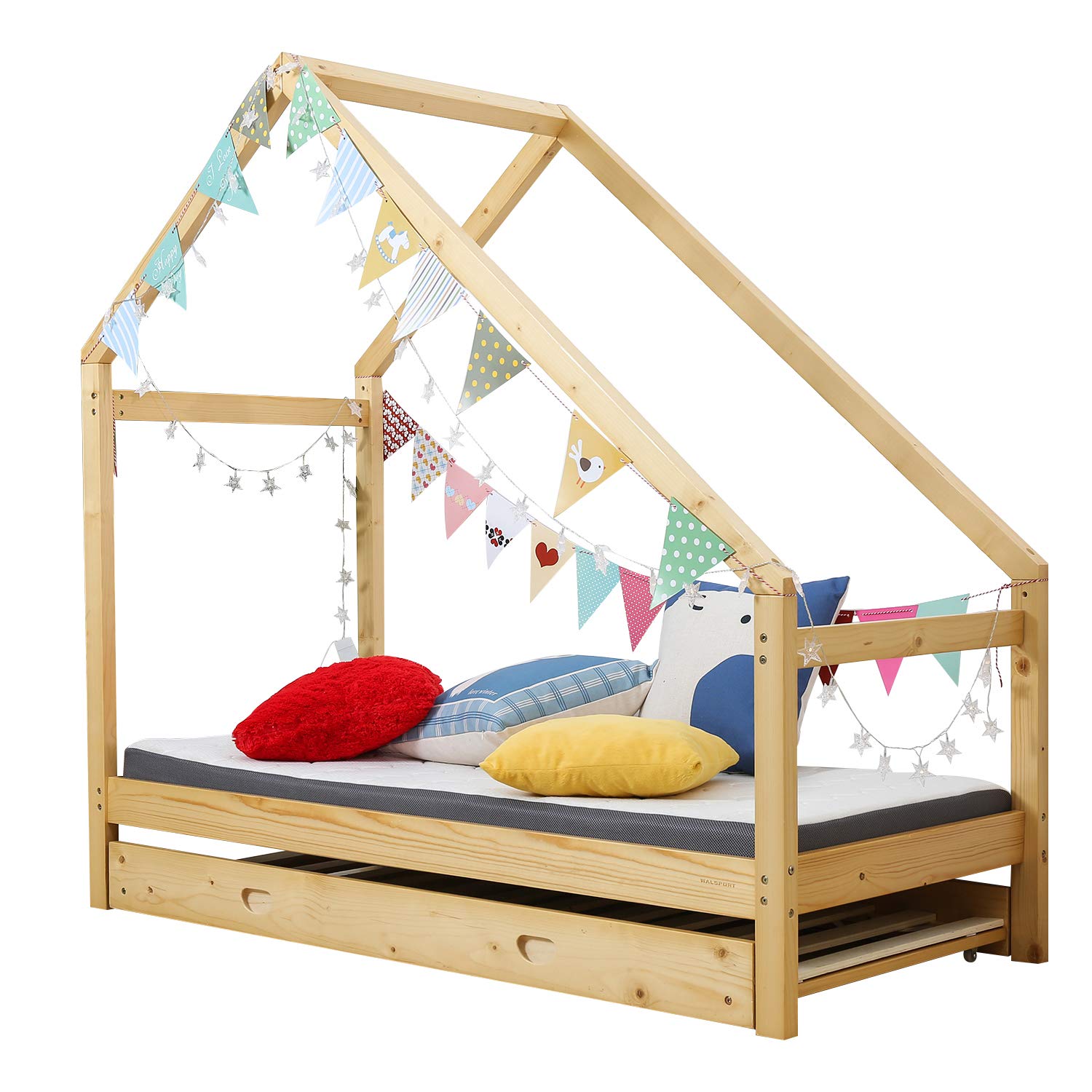 Bestmart Premium Wooden House Bed Frame for Kids & Toddlers - Safe, Sturdy & Comfortable Floor Bed for Nursery, Playroom & Bedroom Decor