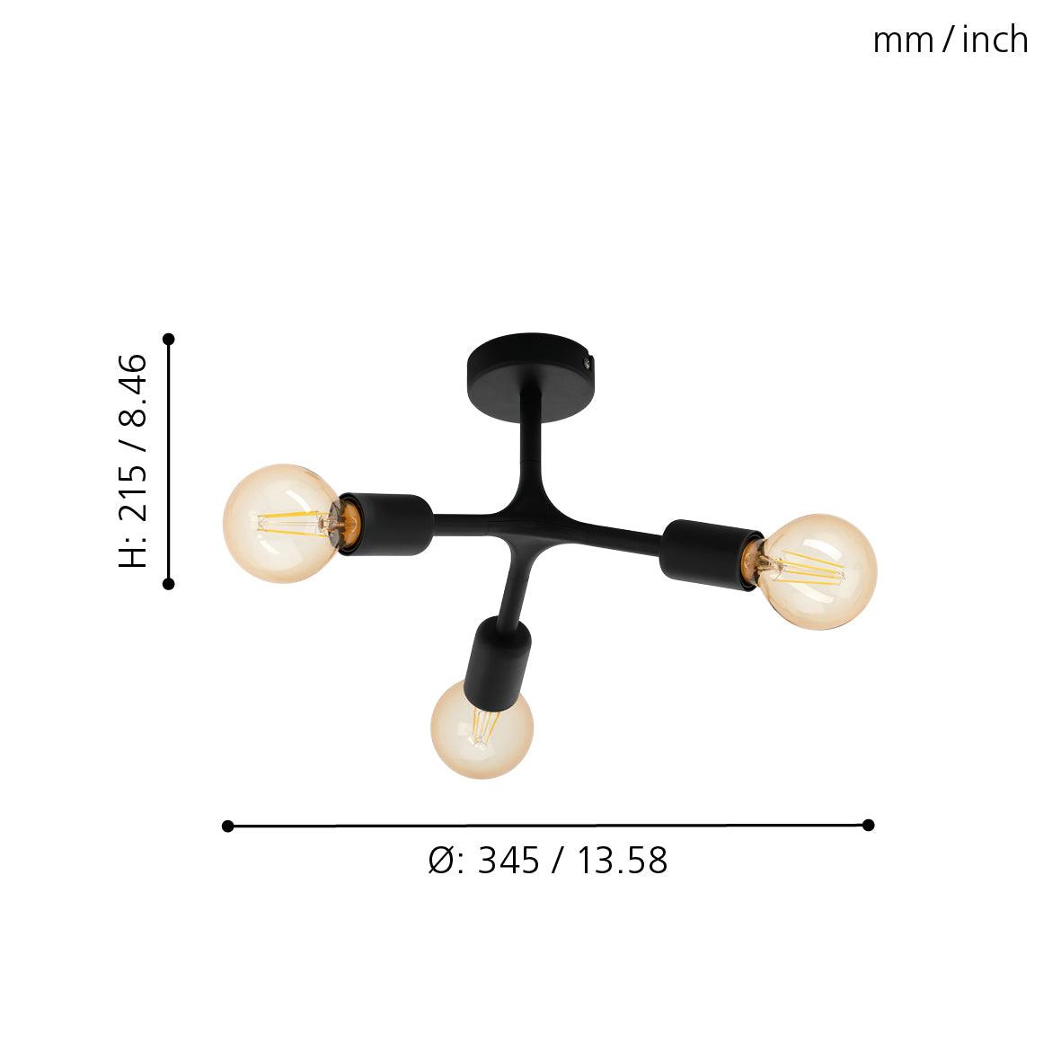 Eglo Bocadella 1 Black 3-Light Modern Flush Mount Ceiling Light Fixture - Perfect for Bedroom, Living Room, and Dining Room Lighting