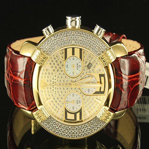 Aqua Master Men's Watch - Golden Metal, Orange Leather Band for Father's Day Gifts
