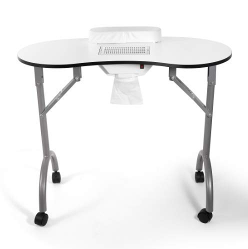 Portable Foldable Salon Manicure Table with Wrist Cushion, Built-in Fan & 4 Lockable Wheels - Professional Nail Technician Desk for Home & Mobile Beauty Services | Perfect for Nail Salons, Home Studios & Traveling Manicurists