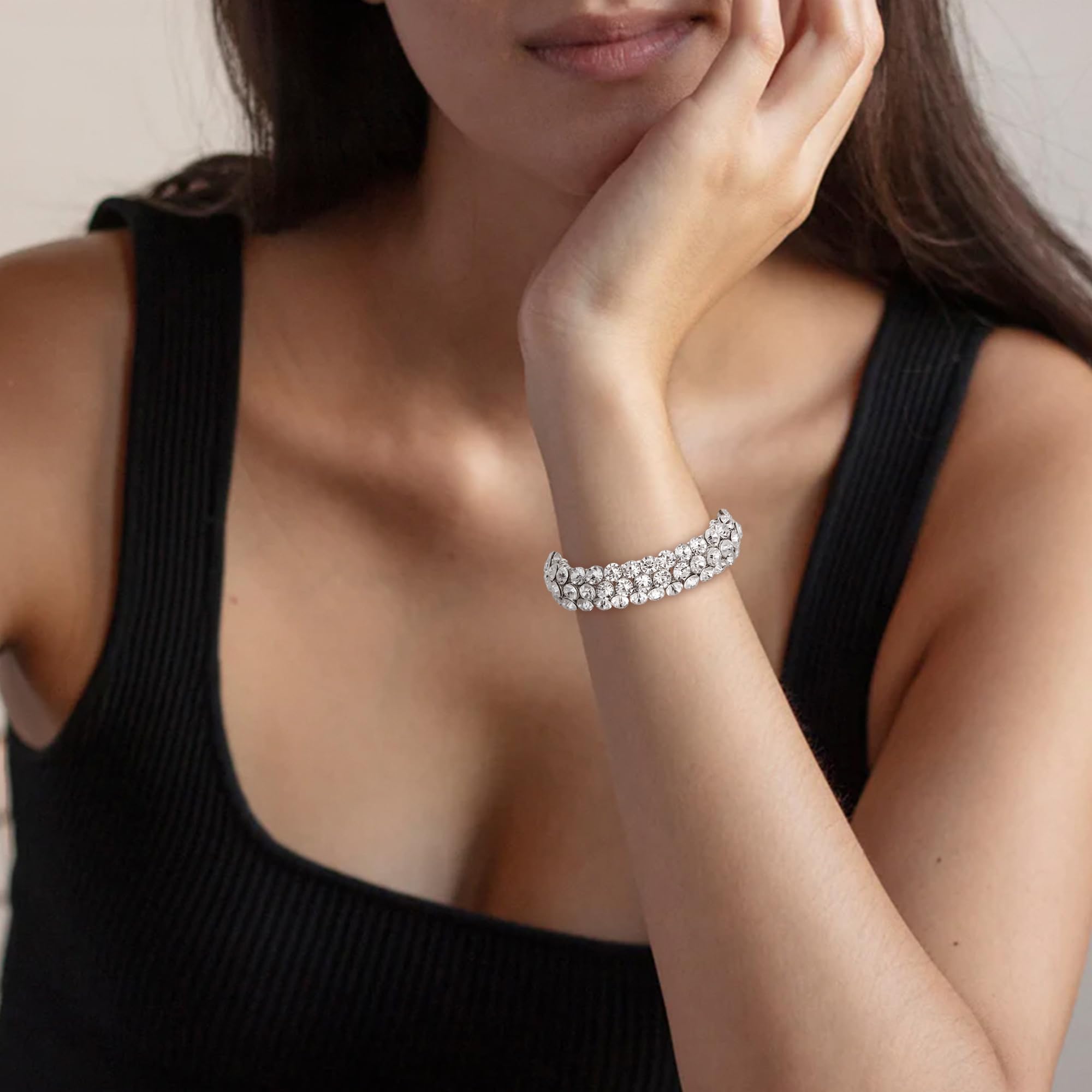 Sparkly Crystal Rhinestone Stretch Bracelet for Women - Elegant Bridal Jewelry for Weddings, Prom, Parties & Special Occasions