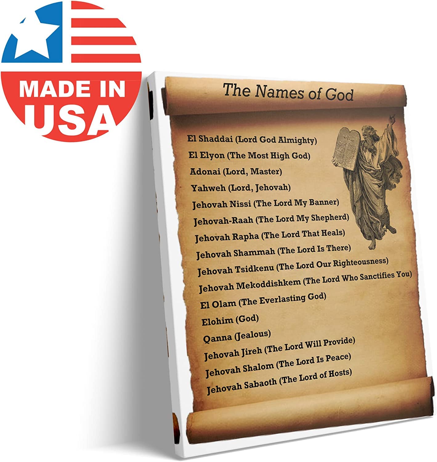 Names of God Framed Canvas Poster - Old Testament Biblical Meanings, Christian Wall Art Decor with Inspirational Bible Verses (16x20 Inches) - Perfect for Church, Home, Office & Prayer Room Decorations