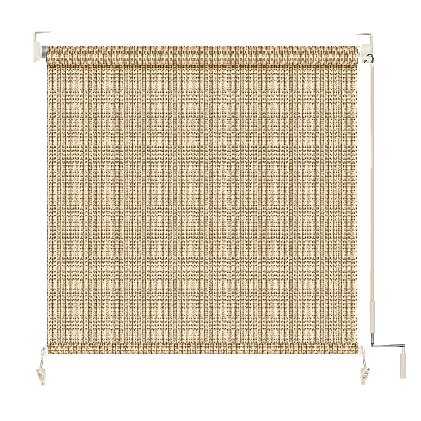 90% UV Protection Cordless Roller Blind - Pavilion & Courtyard Curtain - 8' X 6' Beige Sun Shade for Outdoor Patio, Garden, and Poolside Privacy