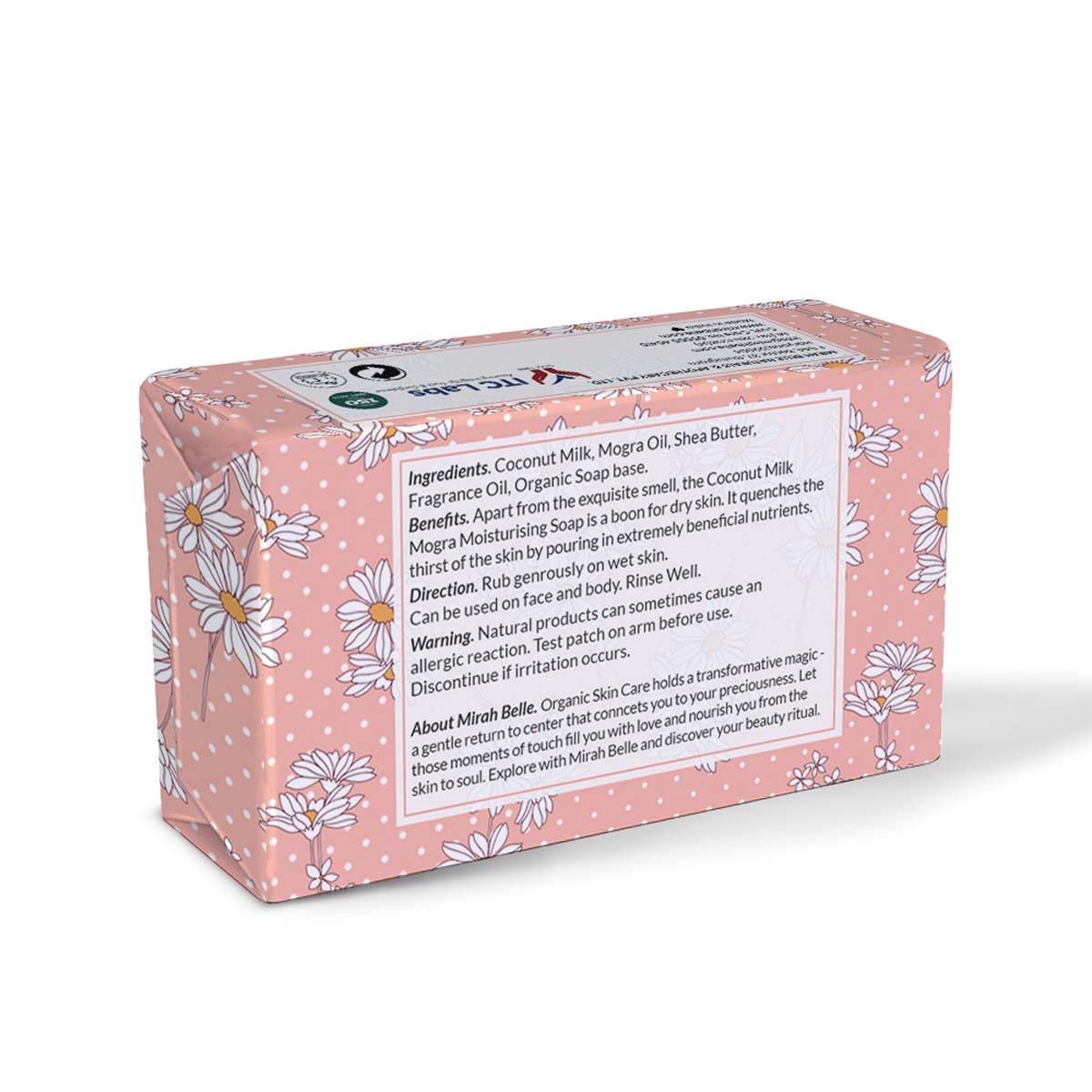 Organic Coconut Milk & Mogra Moisturizing Soap Bar for Dry, Damaged & Flaky Skin - Natural Herbal Ayurvedic Soap (Pack of 3 x 125g) - Perfect for Sensitive Skin Care & Daily Hydration