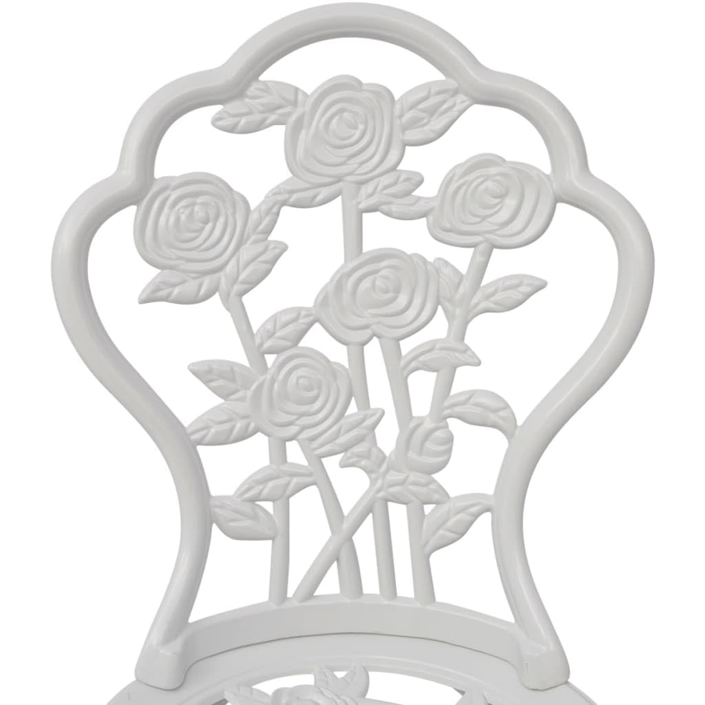 3-Piece White Cast Aluminum Bistro Set with Floral Accents - Elegant Outdoor Patio Dining Furniture for Garden, Balcony, and Backyard Relaxation - Perfect for Morning Coffee, Afternoon Tea, and Al Fresco Dining