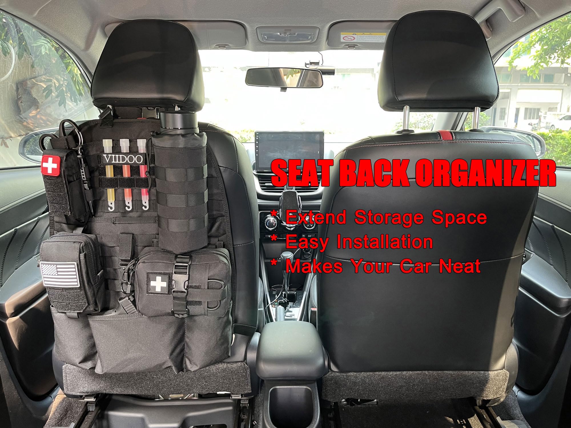 Tactical MOLLE Seat Back Organizer with Pouches - Durable Car Seat Cover Protector & Storage for Back Seat (Army Green) | Perfect for SUVs, Trucks & Road Trips