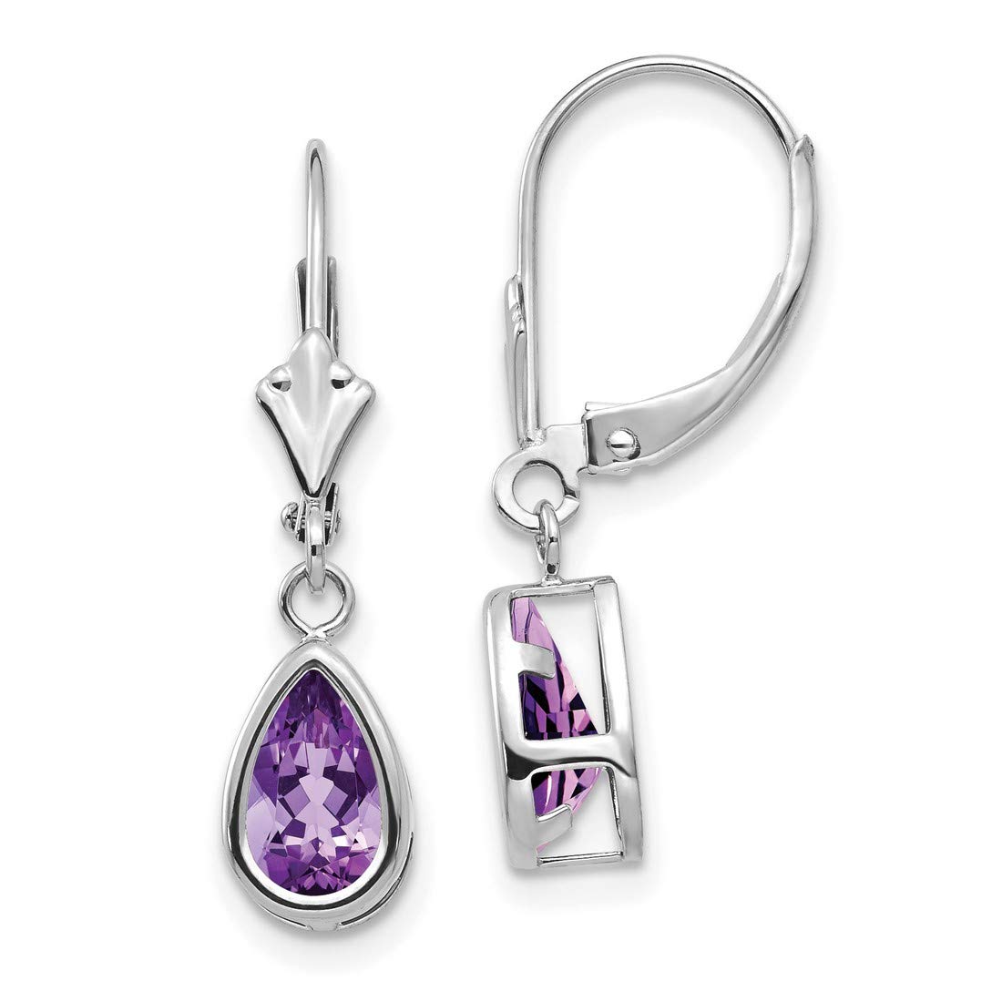 14k White Gold Amethyst Leverback Dangle Earrings for Women | Elegant Purple Gemstone Jewelry Gift for Birthday, Anniversary & Special Occasions