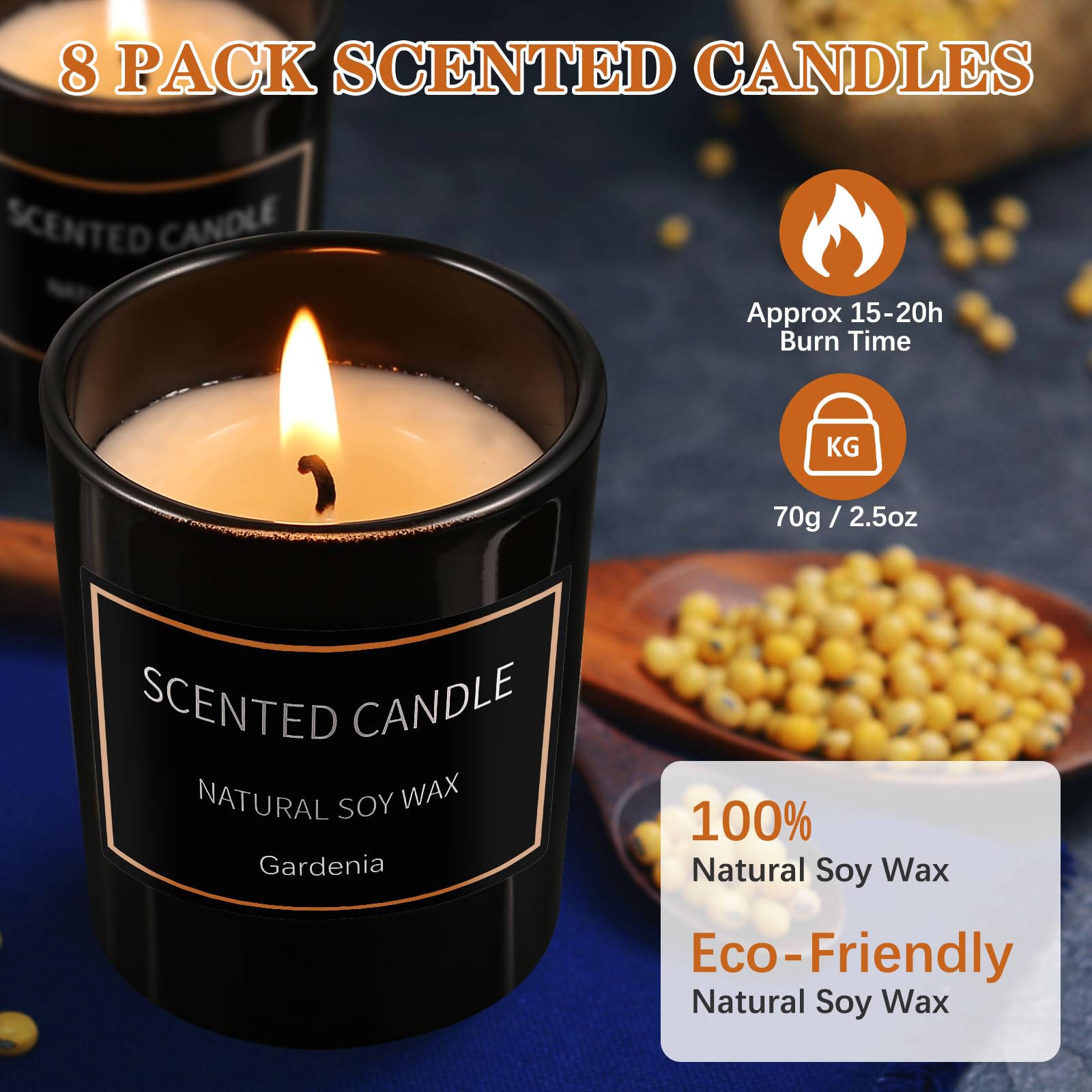 8 Pack Scented Soy Wax Candles - Aromatherapy Gifts for Women, Long-Lasting Jar Candles (3.5oz) - Perfect for Home, Birthday, Mother's Day & Relaxation
