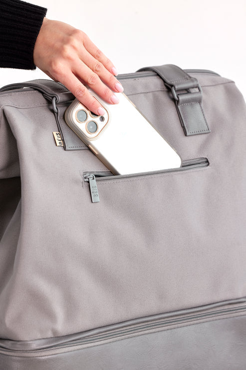 Grey Convertible Mini Weekender Bag - Stylish & Versatile Carry-On for Travel, Gym, or Weekend Getaways