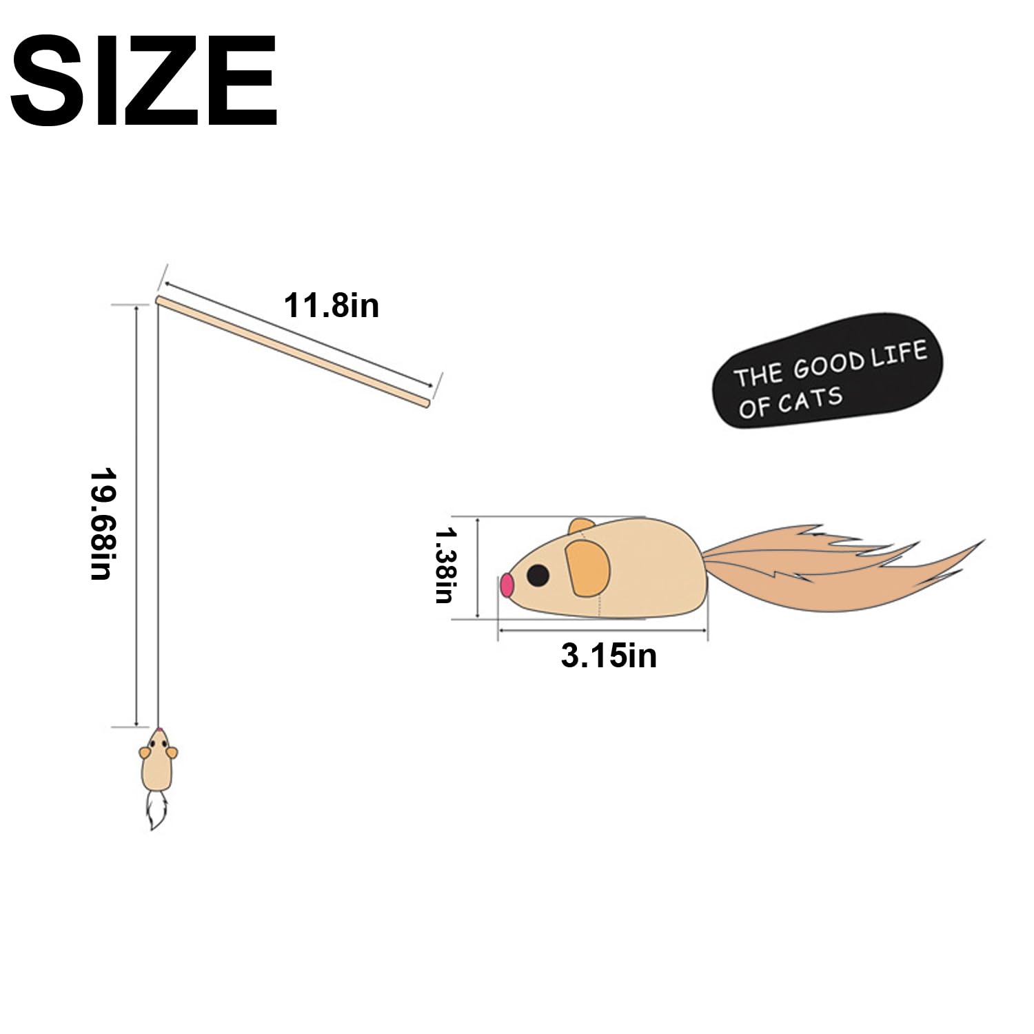 Natural Wood Cat Wand Toy with Feather Mice - Interactive Kitten Toy for Indoor Cats to Play, Chase & Exercise - Perfect for Playtime & Bonding with Your Feline Friend