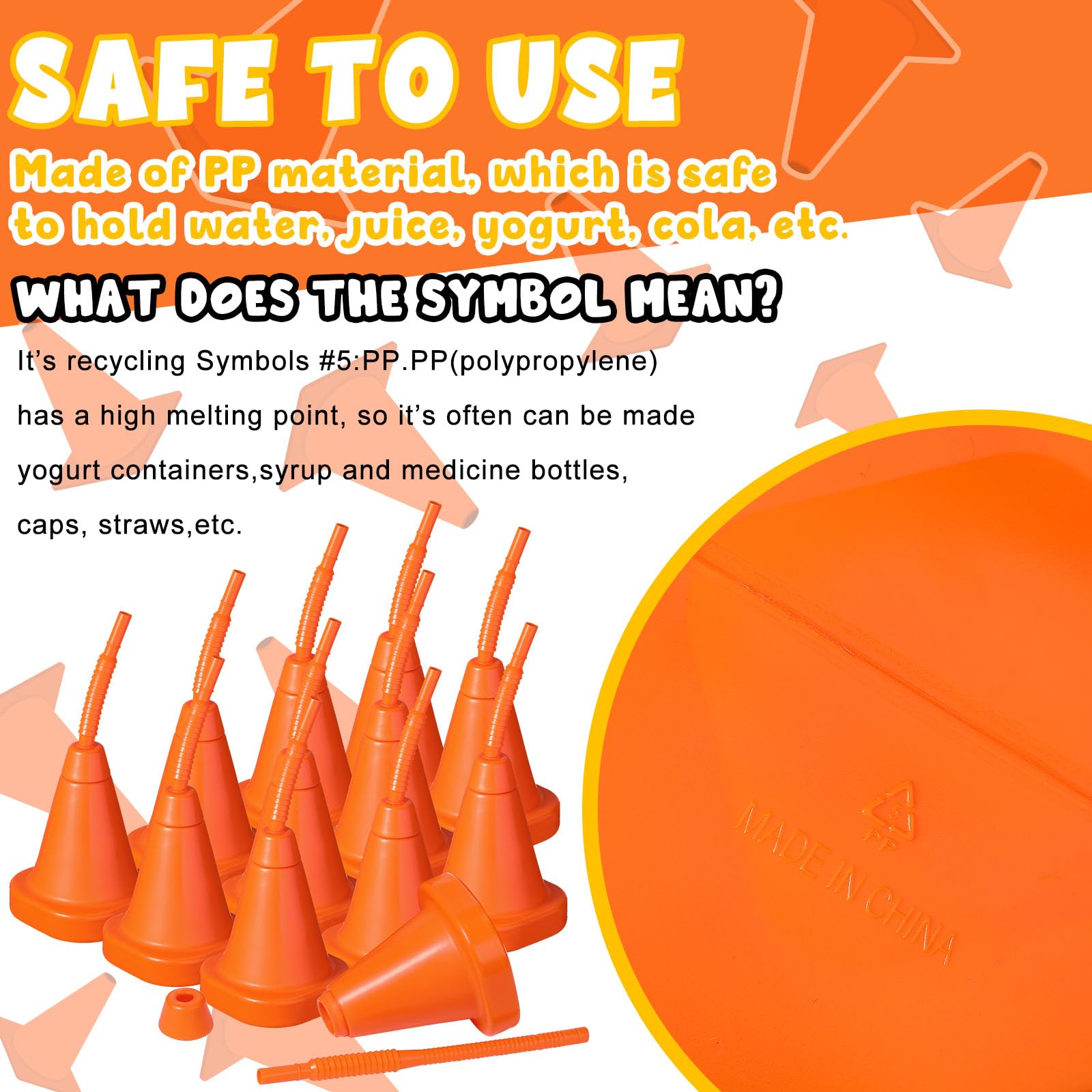 Gerrii Reusable Plastic Race Car Party Cups with Straws - 10 oz Construction Cone Shaped Cups for Kids Birthday Party, Baby Shower & Sports Events (24-Piece Set, Orange) - Perfect for Race Car Themed Parties, Construction Birthday Decorations & Sports Day Celebrations
