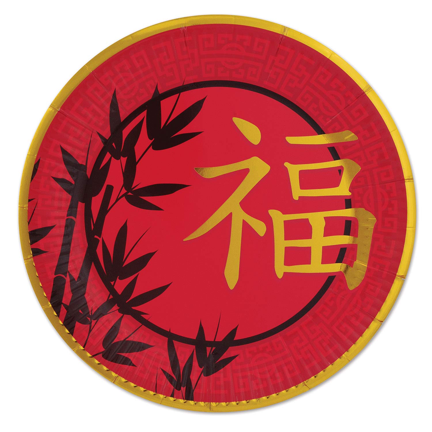 Beistle 53531 Asian Themed Party Plates - 16-Piece Set, 9-Inch Red, Yellow & Black Decorative Plates for Asian Festivals, Chinese New Year & Themed Parties - Durable Paper Plates for Home & Restaurant Use