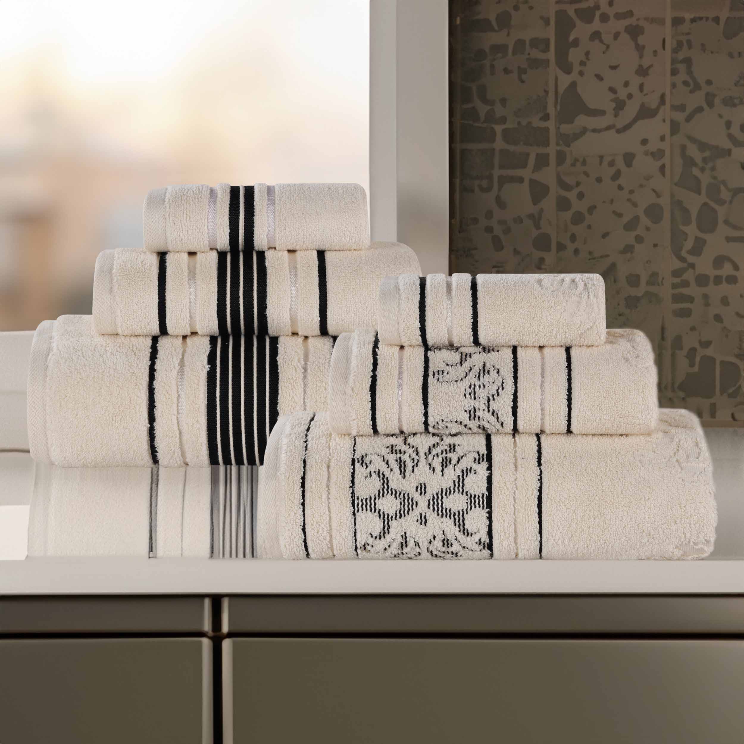 Premium 6-Piece Sadie Zero Twist Cotton Towel Set - Solid & Jacquard Floral Design | Ultra Soft & Absorbent Bath Towels for Spa, Hotel & Luxury Home Use
