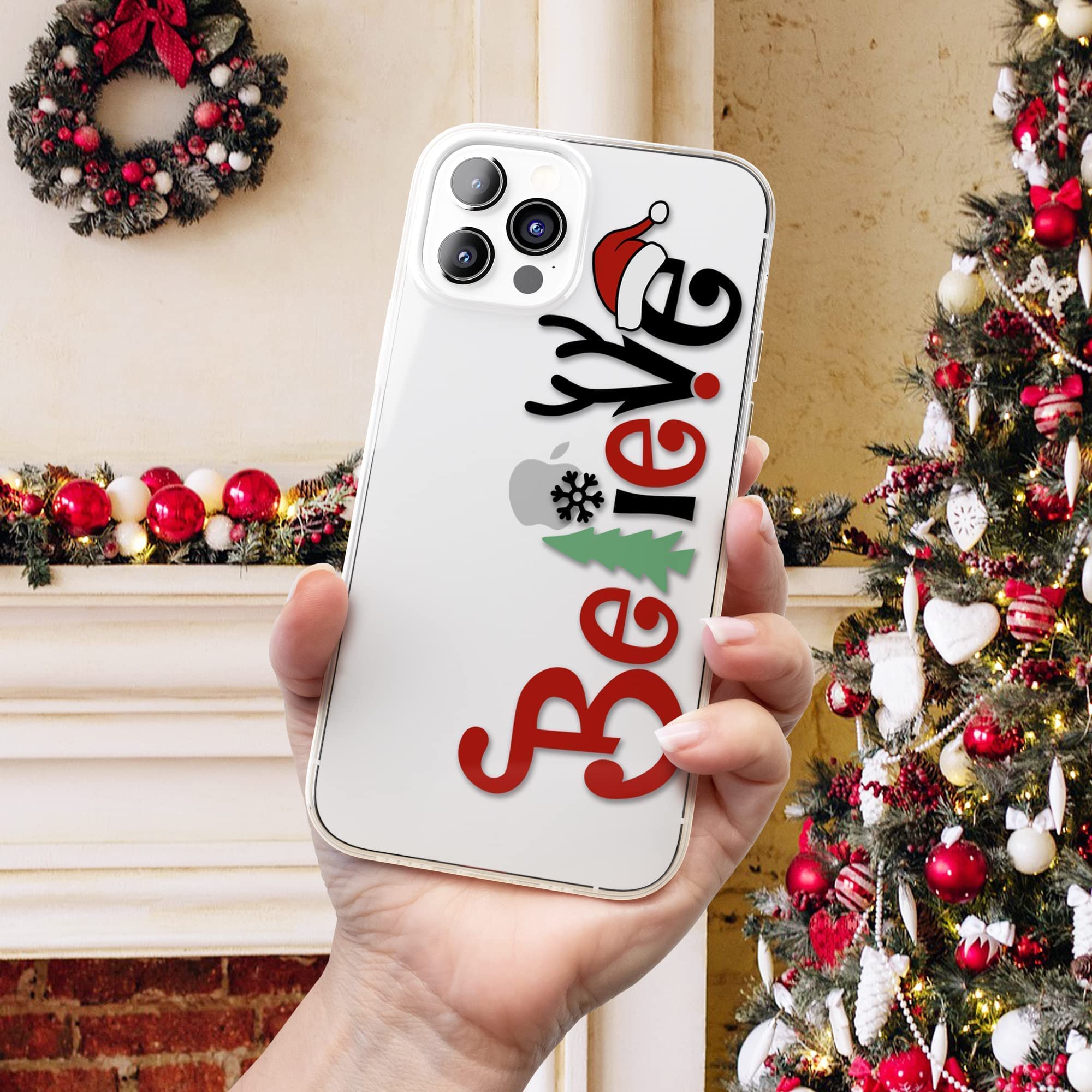 Believe Christmas iPhone Case for iPhone 16 Pro Max/15 Plus/14/13 mini/12/11/XS/XR/X - Clear Transparent Slim Flexible Protective Cover - Perfect for Holiday Gifts & Winter Celebrations