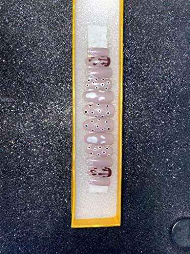 Halloween Press on Nails - 12PCS Fake Nails with Round Shape, Handmade Nail Art for Halloween Party & Costume Events - Perfect for Cosplay, Costume Parties, and Spooky Nail Designs