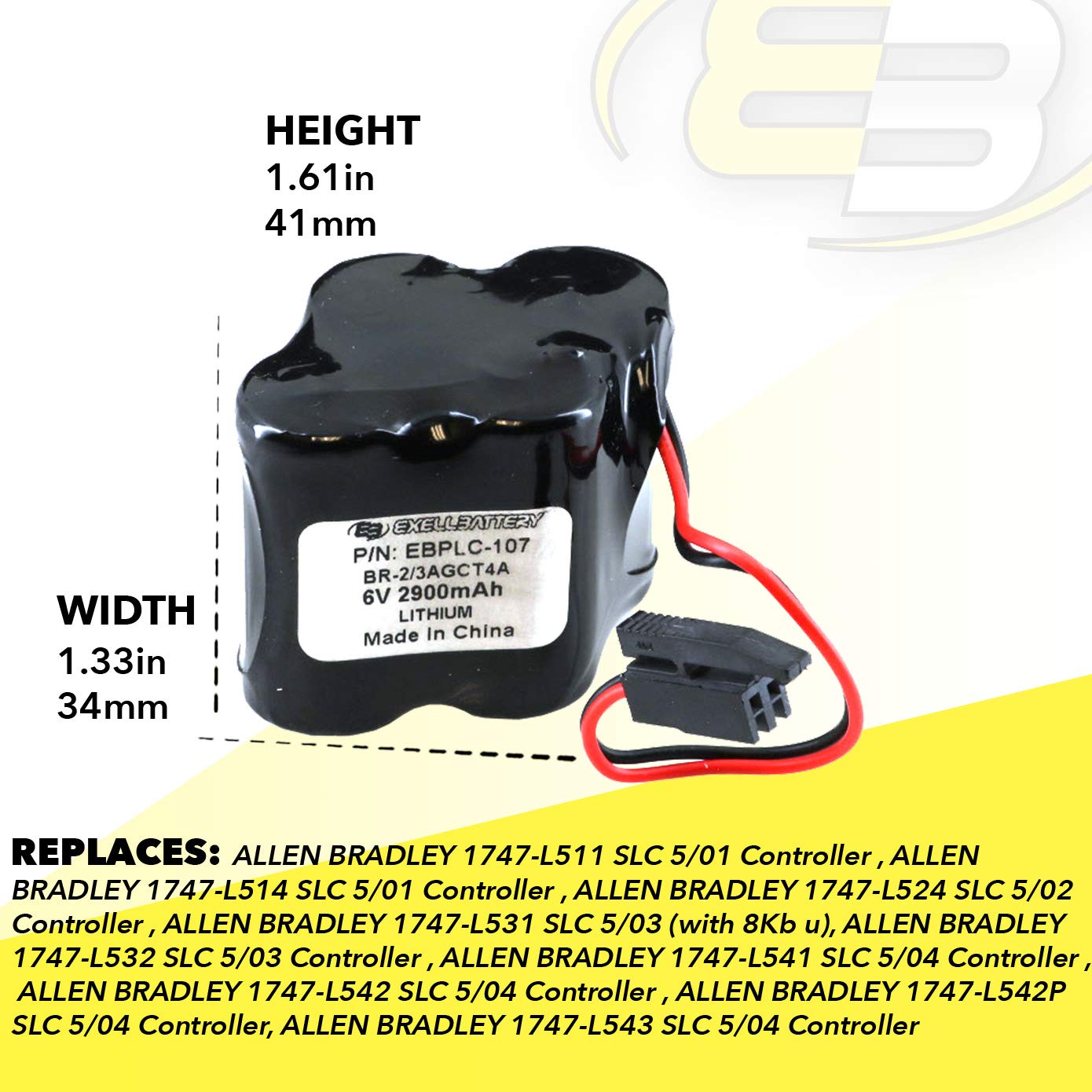 6V 2900mAh PLC Lithium Battery Pack - Replacement for GE 18-T A06B-6114-K504, Fanuc 18T A98L-0031-0025, SHS749, Interstate ALIT0138 LIT0138 - Power Backup for Industrial Computers & Emergency Lighting Systems