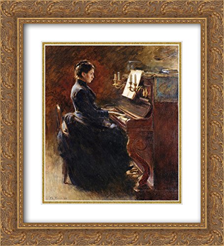 Theodore Robinson Girl at Piano 20x22 Gold Ornate Frame Double Matted Museum Art Print - Perfect for Living Room, Bedroom & Office Decor
