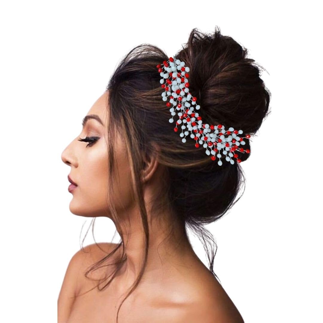 Premium Beads & Crystal Hair Accessories for Girls & Women - Elegant Juda Bun, Updo Hairstyle Headpieces for Wedding, Party & Special Occasions | Perfect for Bridal, Prom, Formal Events & Everyday Glam