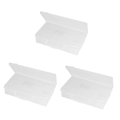 SEWACC 3-Piece 64-Compartment Clear Plastic Storage Box - Makeup Organizer, Bead Container, Jewelry & Craft Supplies Organizer - Perfect for Vanity, Bathroom, Office & Travel Organization