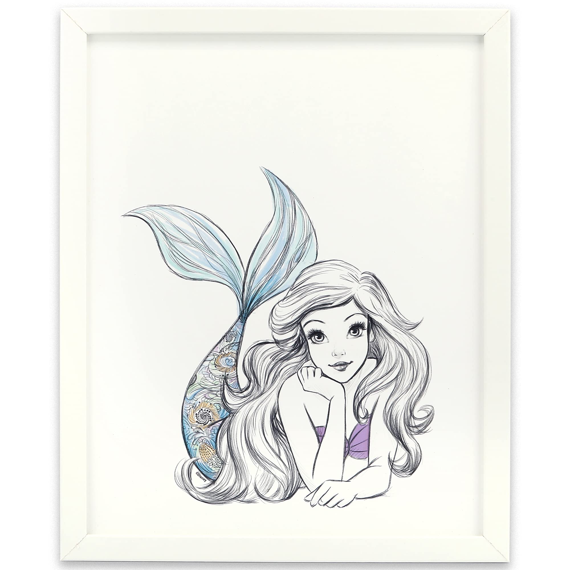 Disney The Little Mermaid Framed Wall Art - Ariel Illustration Print for Bedroom, Kids Room, Nursery & Home Theater Decor | Perfect for Disney Fans, Birthday Gifts & Themed Room Design