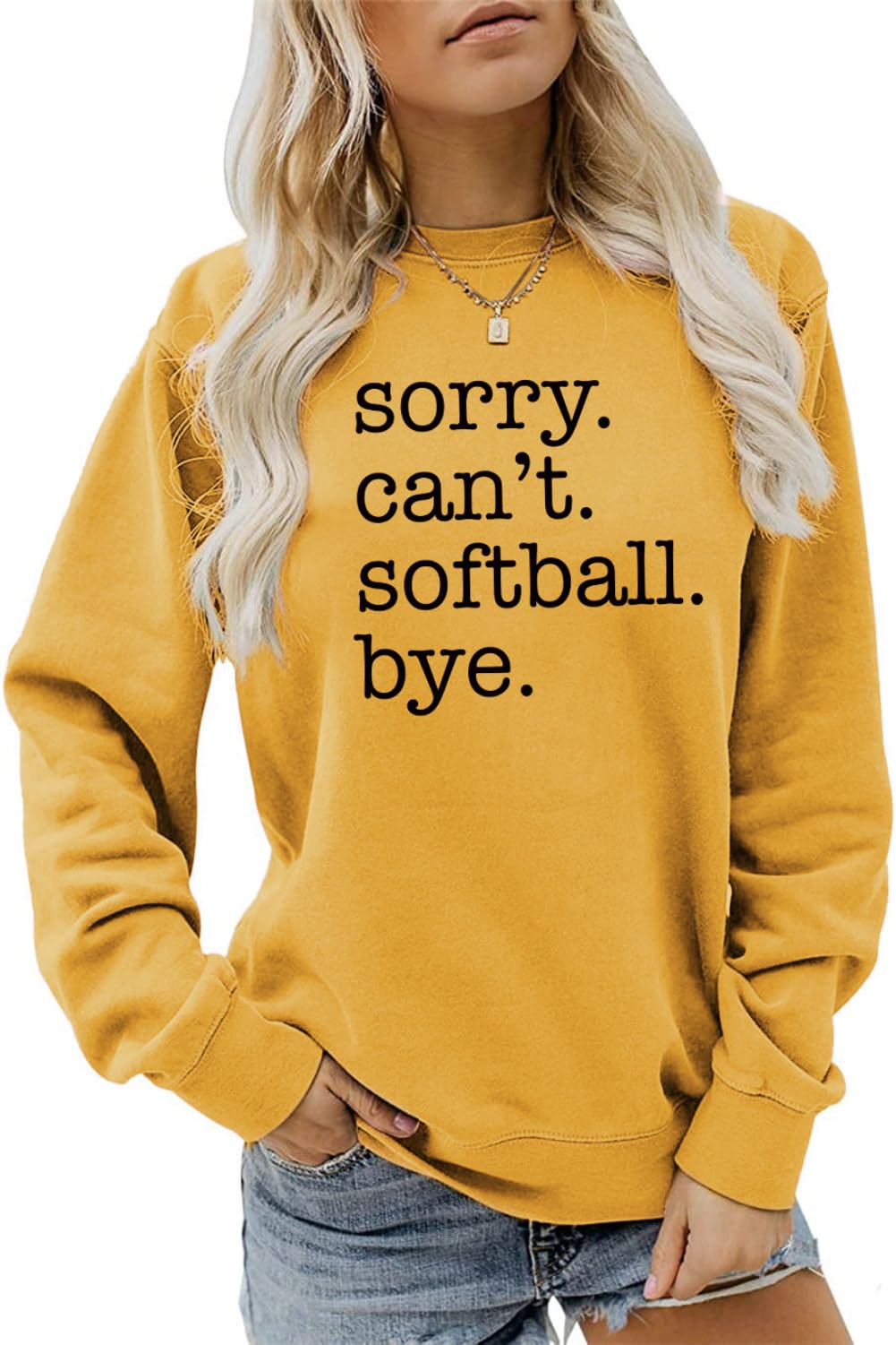 MEKOTSK Funny 'Sorry Can't Softball Bye' Graphic Sweatshirt for Women - Soft Long Sleeve Crewneck Pullover Top | Perfect for Casual Wear, Sports Fans & Gift Giving