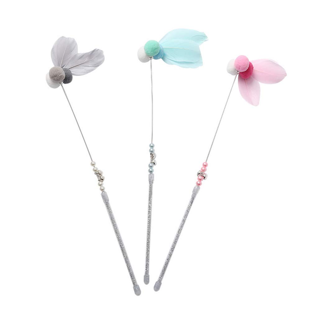 Balacoo 3-Piece Interactive Cat Teaser Wand Toy with Bell Refills - Fun Exercise & Play for Kittens & Cats (Grey, Blue) - Perfect for Indoor Play, Bonding & Stimulation
