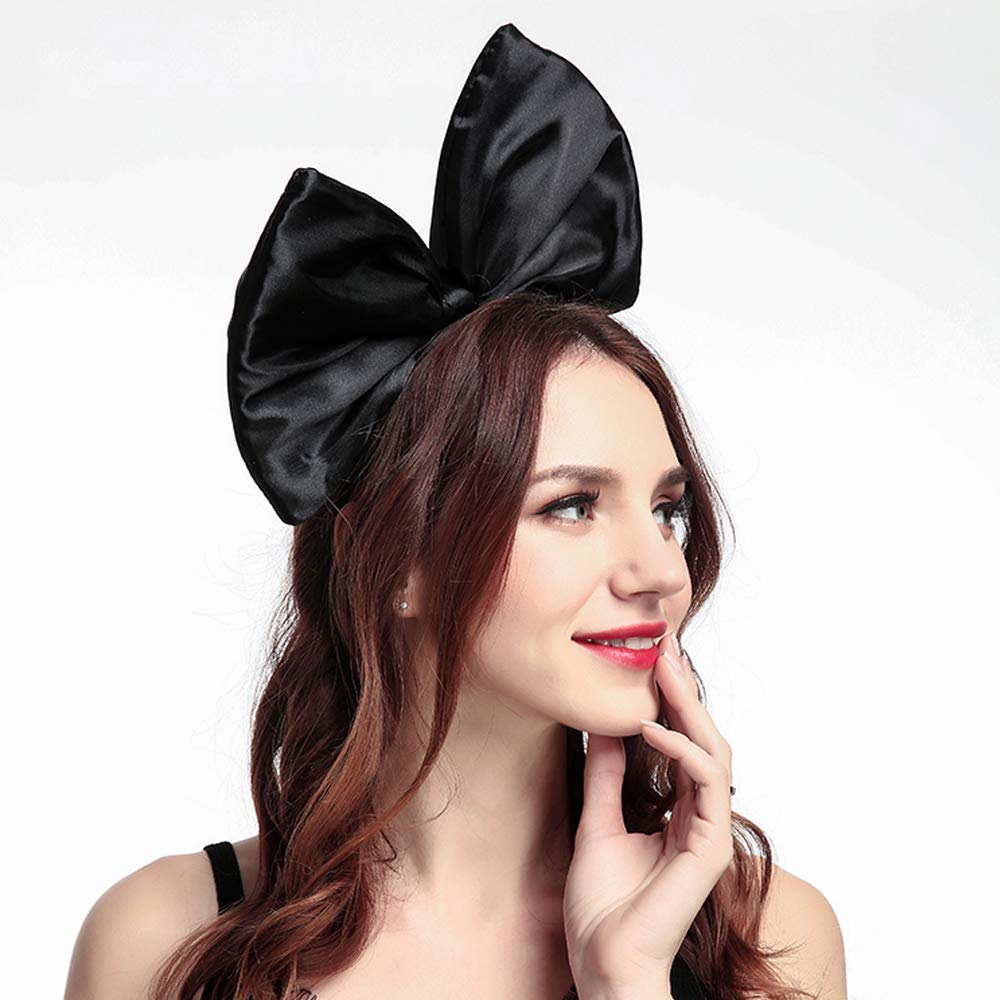 Big Bow Headband for Women - Elegant Hair Accessory with Large Bowknot for Parties, Christmas, Halloween & Cosplay - Handmade Hairband in Black (1 Pack) - Perfect for Holiday Events, Weddings & Costume Outfits