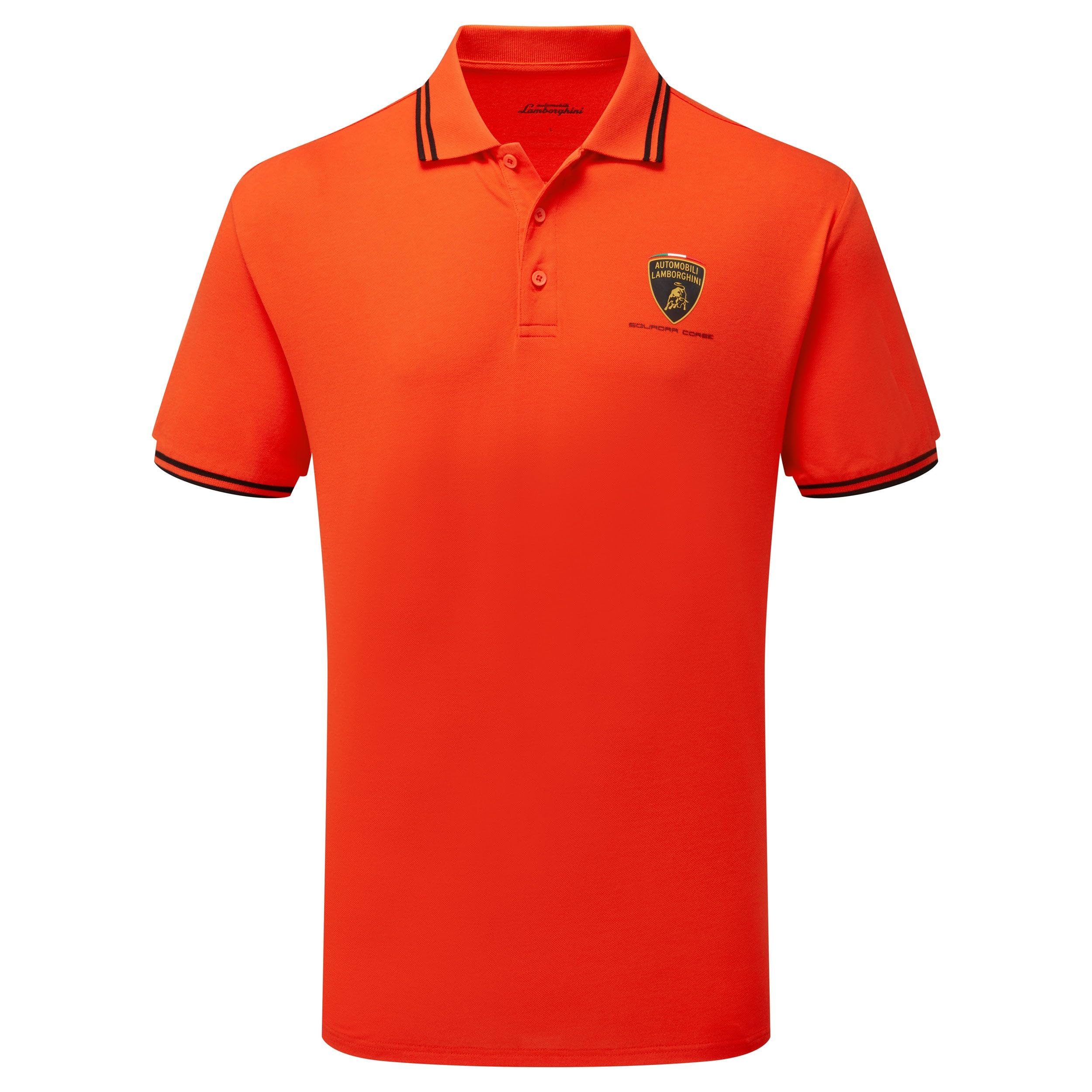 Lamborghini Squadra Corse Men's Performance Polo Shirt - Breathable Quick-Dry Golf & Travel Shirt - Orange Athletic Top for Casual Wear & Sports