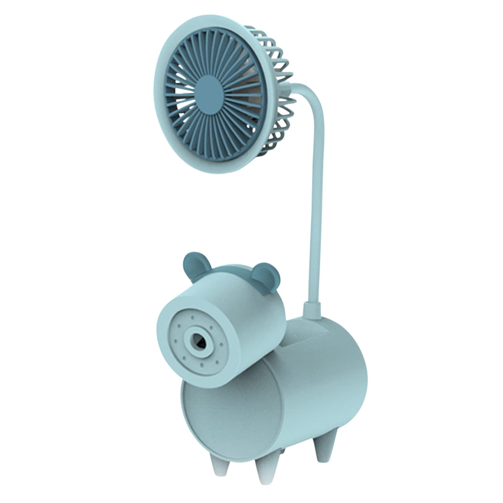 #1D8fD1 Multifunctional USB Cartoon Desk Fan with Pen Holder & Pencil Sharpener - Perfect for Students, Office, and Home Study Spaces