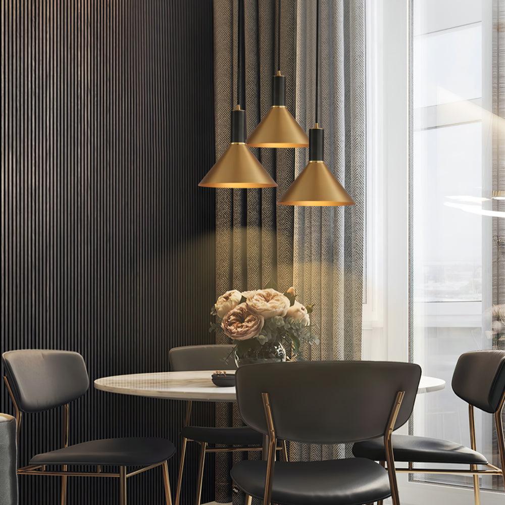 Modern Cone Pendant Light Fixture - Elegant Hanging Ceiling Lamp for Dining Room, Kitchen Island & Bedroom Lighting - Adjustable Height LED Chandelier