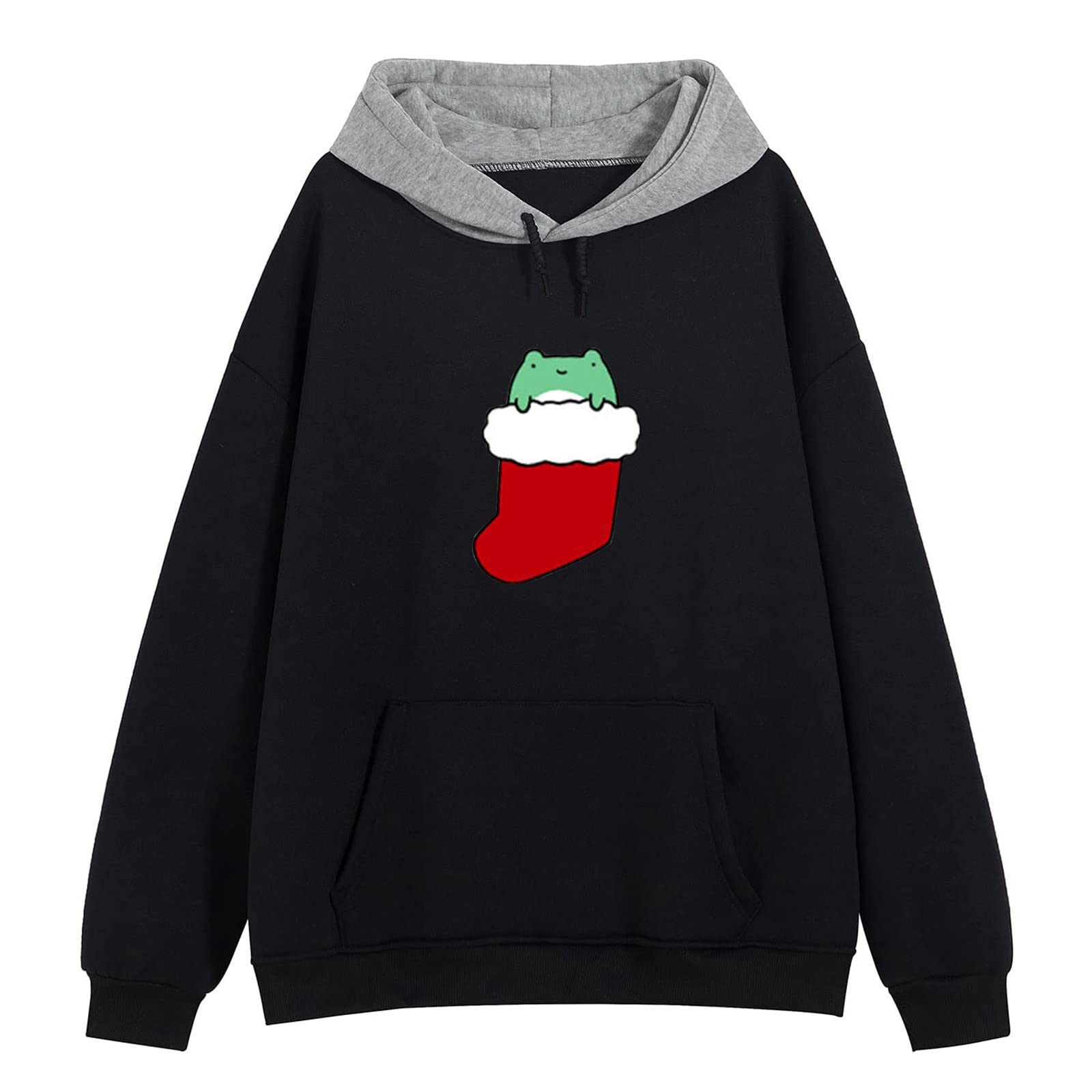 Women's Casual Frog Print Hoodie - Long Sleeve Loose Fit Yoga Sweatshirt with Pocket for Running, Gym & Streetwear Fashion