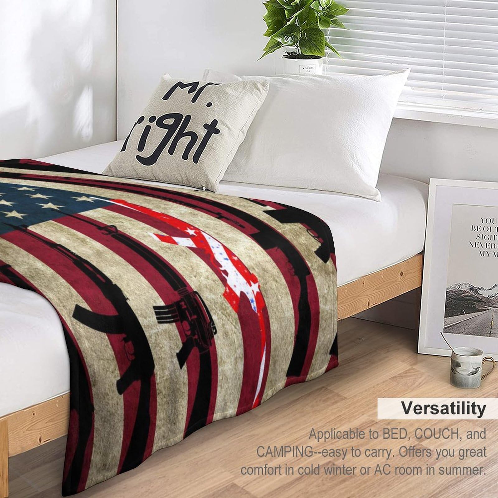 American Flag Patriotic Gun Throw Blanket - 80