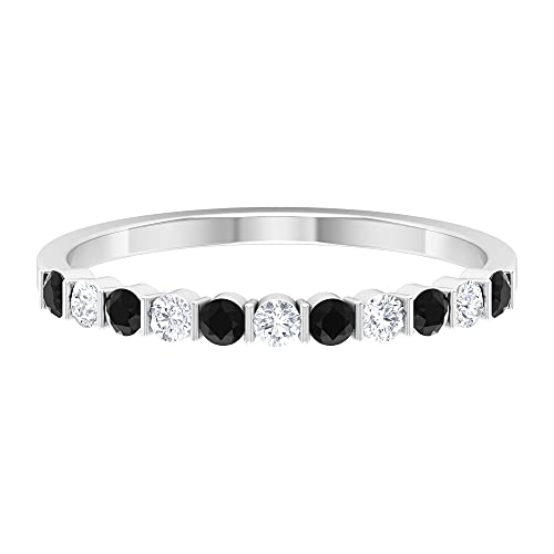 14K Solid Gold Black Onyx Half Eternity Ring with Diamonds - Elegant Alternative Black Onyx Semi Eternity Band for Women - Perfect for Weddings, Anniversaries & Special Occasions
