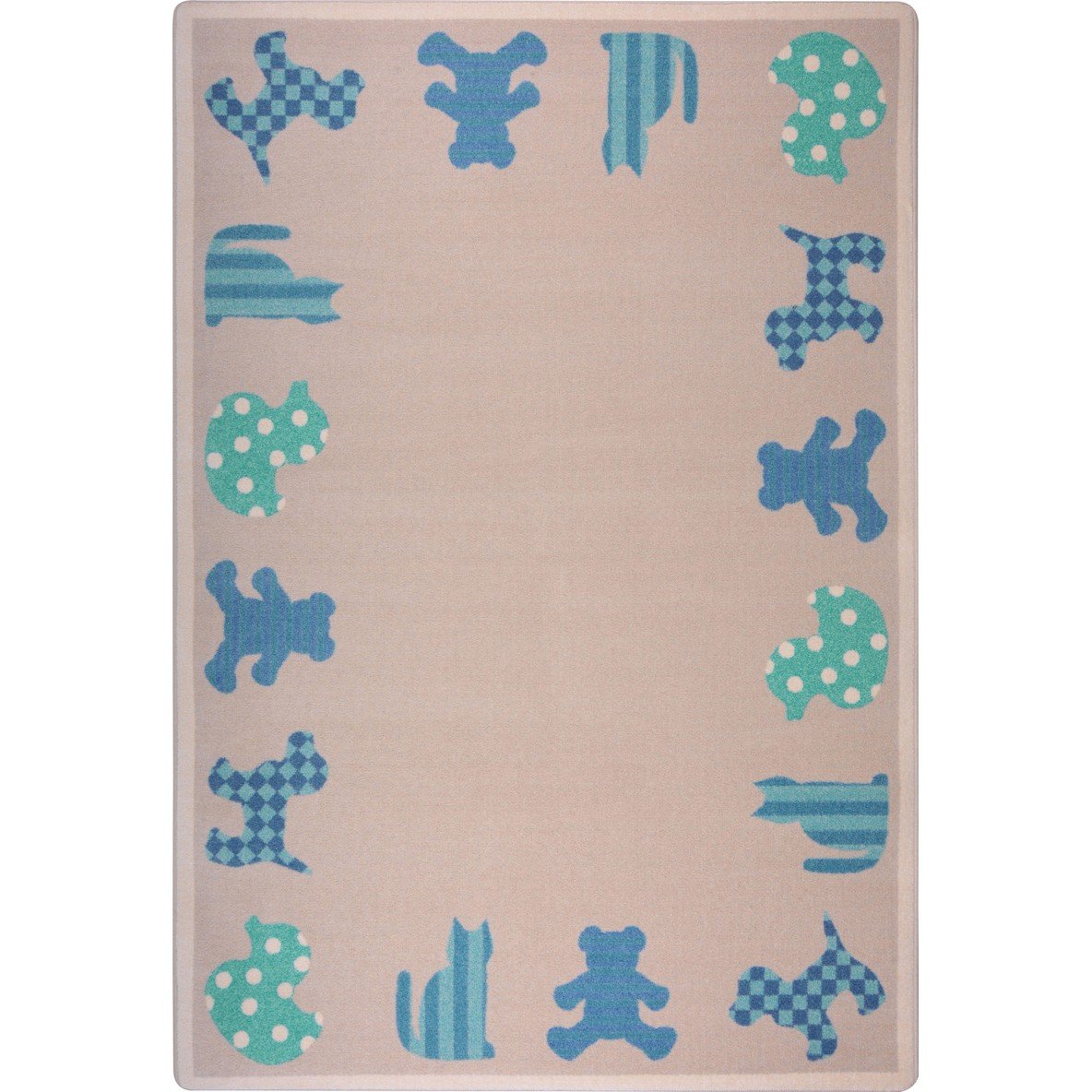 Joy Carpets Kid Essentials Frisky Friends Playroom Rug for Infants & Toddlers - Soft, Non-Slip Nursery Carpet in Blue, 5'4